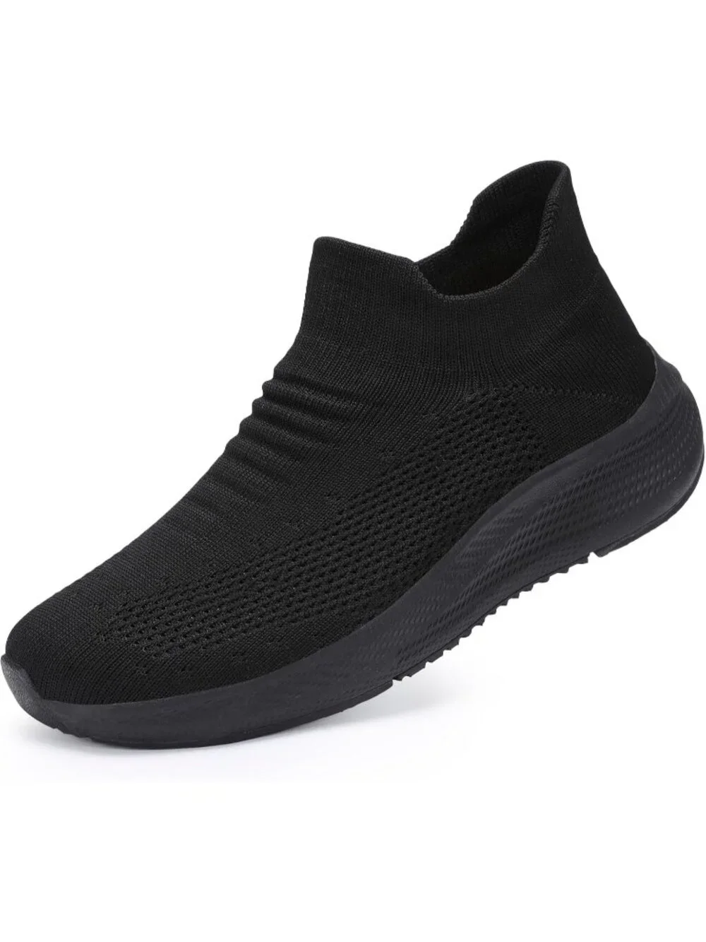 Women's Black Comfort Lightweight Sock Work Mesh Slip on Casual Sneaker Shoes